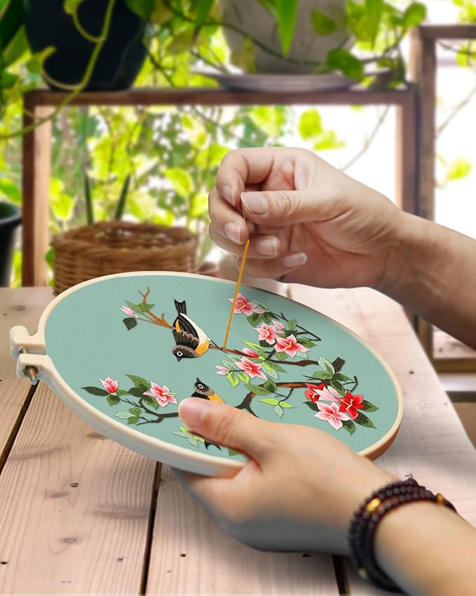 TINDTOP Embroidery Kit for Adult, Owl Embroidery Kit for Beginners Include Embroidery Cloth Hoops Threads for Craft Lover Hand Stitch with Embroidery Skill Techniques (Bird)