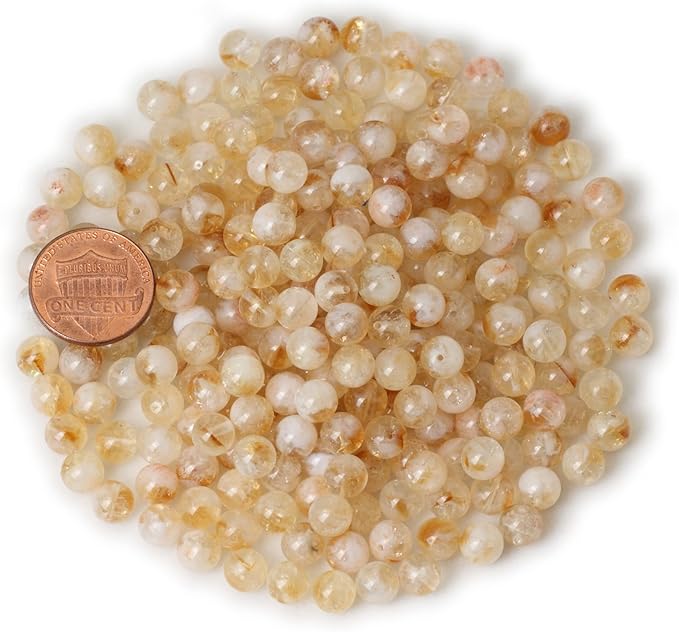 cheavian 60pcs 6mm natural yellow feather citrine gemstone round loose beads crystal energy stone healing power for jewelry making 1 strand 15"