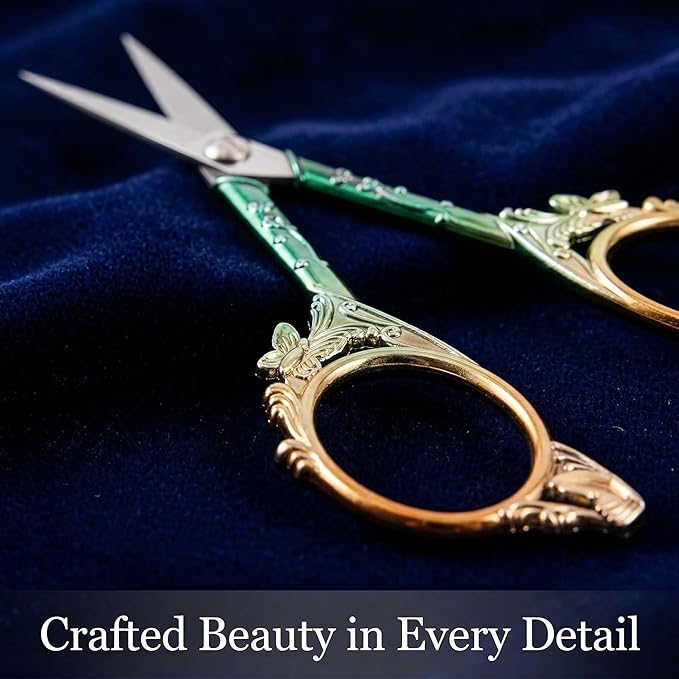 Crochet Scissors with Cover – Green Gold Vintage Small Embroidery Scissors, Sharp Craft Scissors for Yarn Thread Sewing Needlework, Cute Butterfly Design Gift for Crocheter Quilter, 4.6 Inch