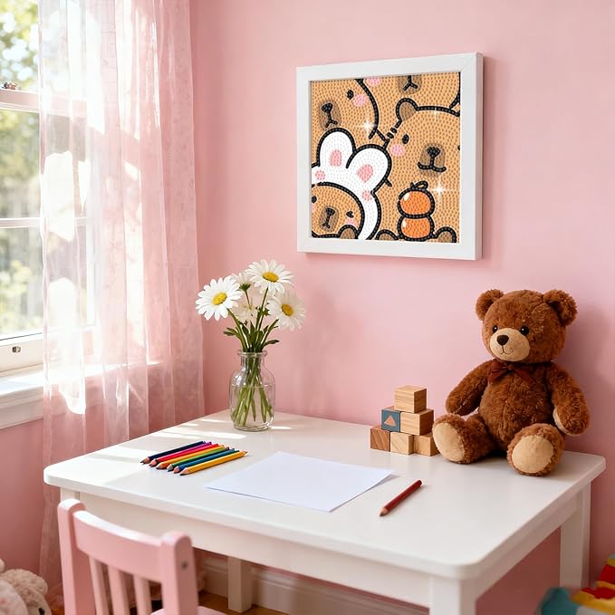 PERFECTSIGHT Cute 5D Diamond Art Kits with Wooden Frame, Kawaii DIY Painting Art for Adults, Diamond Arts and Crafts Sets, Big Gem Full Drill Diamond Dots for Women (Capybara)