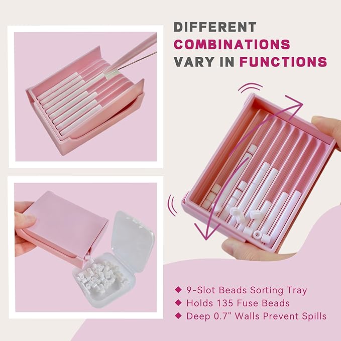 5mm Fuse Bead Single Needle Tweezer & Aligner Tray Kit, Efficient Iron Bead Sorting Tools with Effortless Beads Recovery, Birthday Easter Gifts for Women