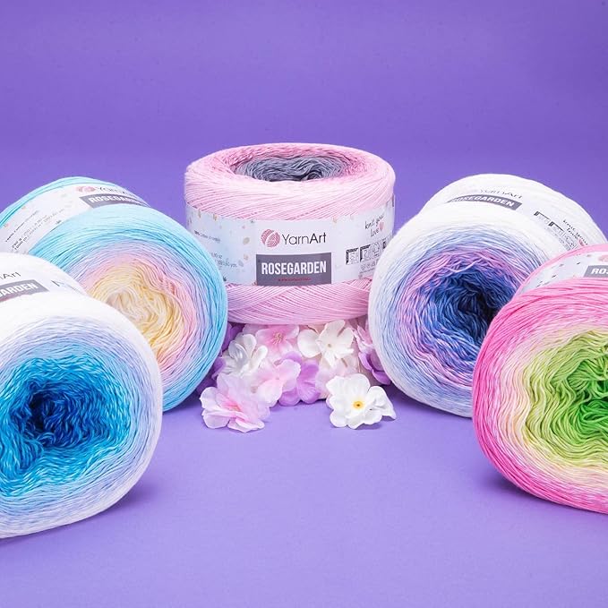 Yarn Art Flowers Rosegarden 100% Cotton 250gr 8.80 oz 1094yds Multicolor Cotton Yarn Rainbow Crochet Yarn Spring Summer (306)