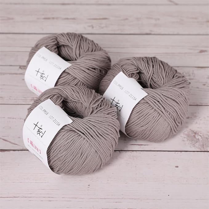 Fine Weight Knitted and Crocheted Cotton Yarn, 100% Long Staple Cotton Yarn, Baby Sports, 2 Packages of 100g/3.52oz (Per Skein 50g/162yards)-Phantom Grey