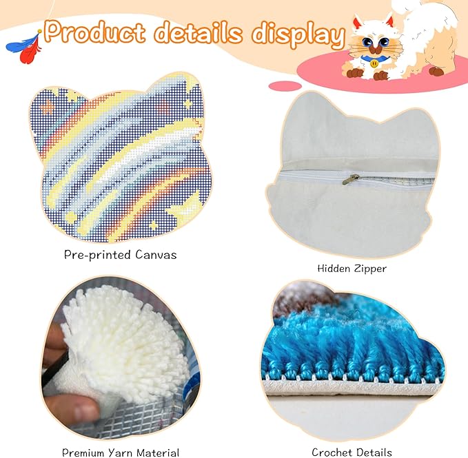 YP Latch Hook Kit DIY Crochet Carpet Pillowcase for Adults Beginners,Starry Sky Patterns Pre-Printed Canvas Yarn Rug Hooking Kits Creative Craft Home Decor,17"X17"