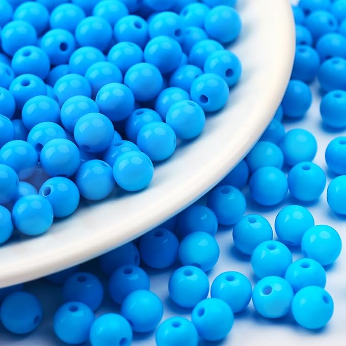 bonny boxx 1000pcs 6mm smooth deep aquamarine acrylic round beads, plastic resin bubblegum balls chunky gumball beads for necklace and bracelet making, crafting supplies