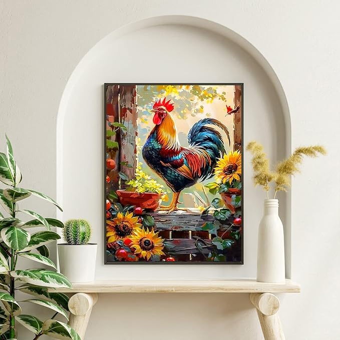 igoodom Diamond Art Kits for Adults, Chicken Diamond Art Kits, Full Drill Round Chicken Diamond Painting Kits, DIY Gem Art and Crafts for Home Wall Decor Gift 12x16inch