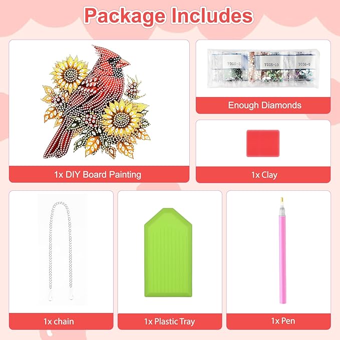 TOSTOG Cardinal Diamond Art Hanging Kits for Adults, Bird Sunflower Diamond Painting for Adults Window Pendant,Special Shape Diamonds Diamond Painting Hanging Pendant Kit for Wall Home Decor Gift