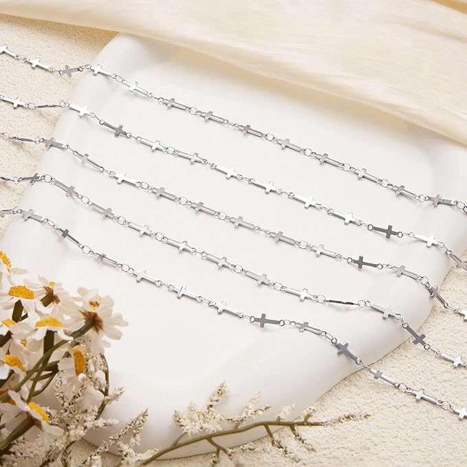 YOUBEIYEE 4 Meters Stainless Steel Jewelry Making Chains Cross Link Chains Bulk for Women Necklace DIY with Jewelry Accessories