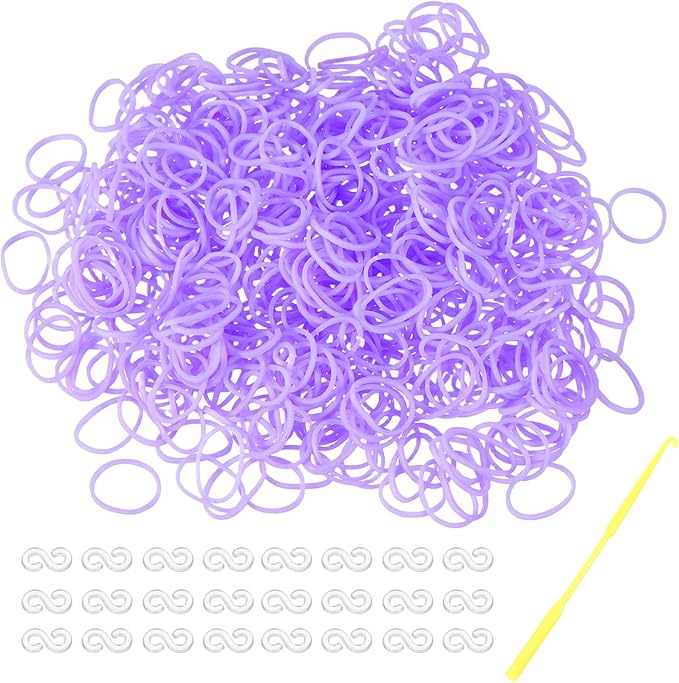 MECCANIXITY 600 Pcs Loom Rubber Bands Kit with 25 Pcs S-Clips 1-Hook Rubber Bands Refill Bracelet Making Kits for Weaving DIY Handcrafts Gift, Light Purple