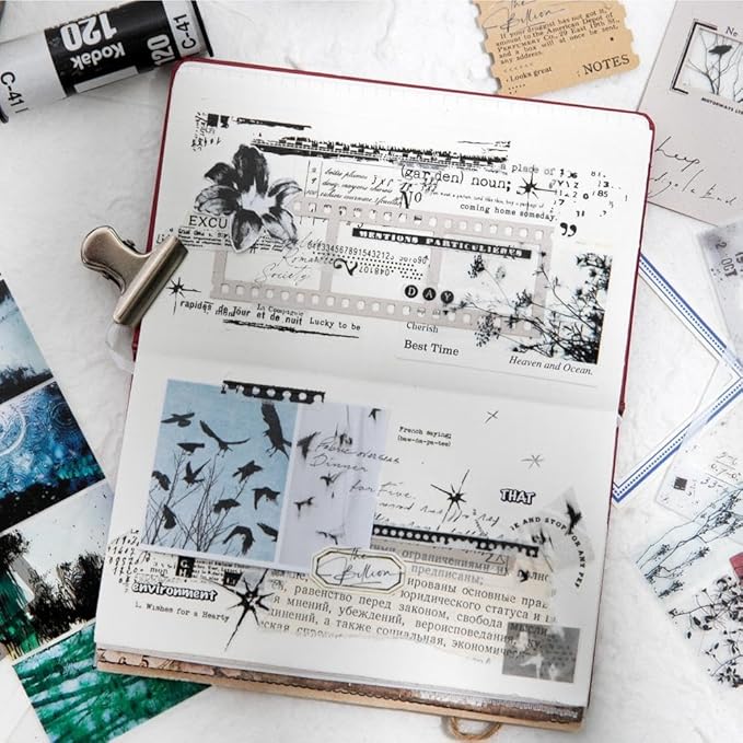 Diuhofart Vintage Scrapbook Supplies Kit, 80Pcs Diecut Film Strips Photo Frames Stickers for Junk Journal Supplies, Scrap Booking Materials, Quote Stickers for Journaling, Scrapbooking, Crafts Arts