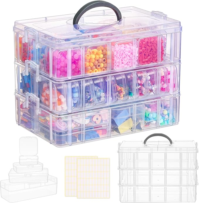 SGHUO Bead Organizer Box, 56 pcs Small Organizers, 3-Tier Stackable Storage Container Box for Art Craft Storage, Washi Tape, Kids Toys, Jewelry, Beauty & Sewing Supplies