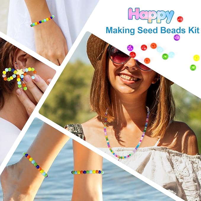 XSEINO About 1200PCS 6mm Original Color Glass Beads Bracelet Making Kit,24 Assorted Color Series Colorful Crystal Beads for Bracelet and Jewelry Making and DIY Crafts,Friendship Bracelets