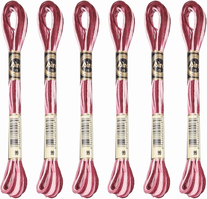 PATIKIL 6 Skeins Embroidery Floss, Polyester Embroidery Threads Bracelets String for Cross-Stitch Hand Embroidery, Red Pink