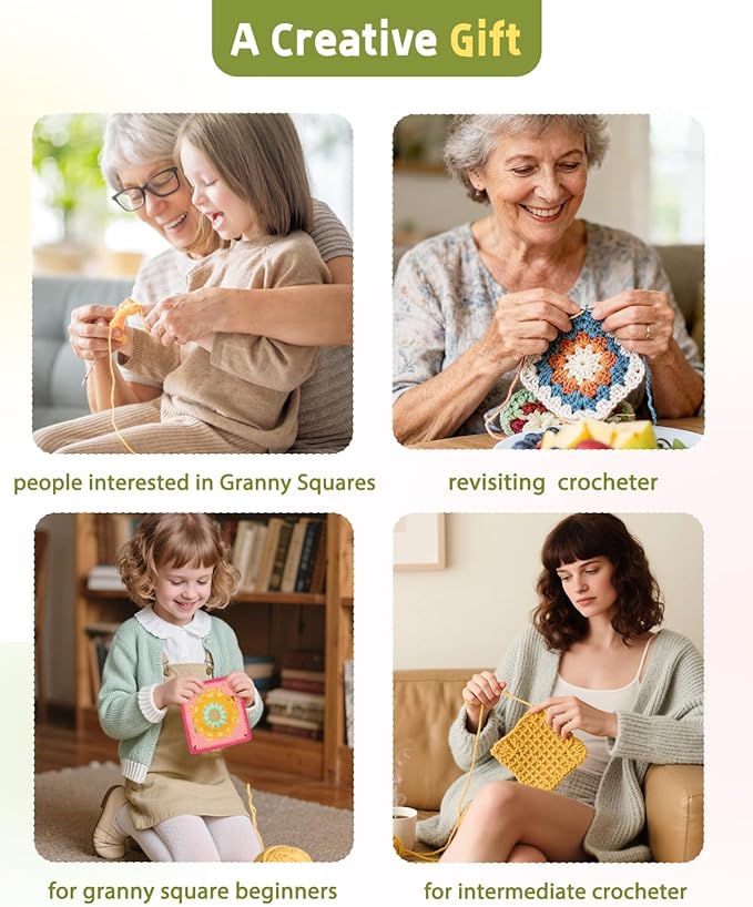 Katech Crochet Kit for Beginners-Crochet Kit for Adults Kids w/Step-by-Step Video Tutorials, Learn to Crochet 50 Pattern Granny Square Kit Crochets Starter Kits w/Upgraded Yarn-Zero Based Friendly