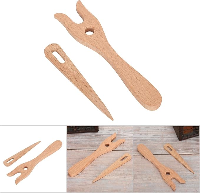 Cunyuer Lucet Fork, Knitting Fork, 2 Pack Knitting Fork & Eye Weaving Needles Kit, Wooden Weaving Tools for Bracelet Necklace Braided DIY Tools