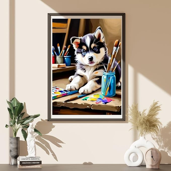 BYGFHLYW Dog Paint by Numbers Kit for Adults Beginners, Animal Easy Adult Paint by Number Kits On Canvas, DIY Acrylic Watercolor Oil Paint by Number for Adults for Home Wall Decor 16X20 Inch