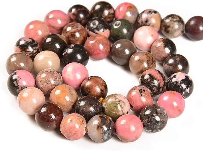 36pcs 10mm Natural Red Black Rhodonite Gemstone Round Spacer Loose Stone Beads for Jewelry Making 15.5" 1 Strand (Red Black Rhodonite, 10mm 36Beads)