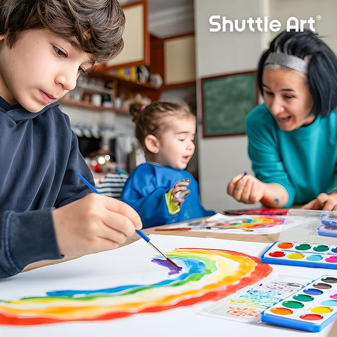 Shuttle Art 30 Pack Watercolor Paint Set Bulk, 12 Colors Watercolor Paint Set bulk with Paint Brushes for Kids and Adults, Washable Paint for Classroom, Parties, Kindergarten and Art Activities