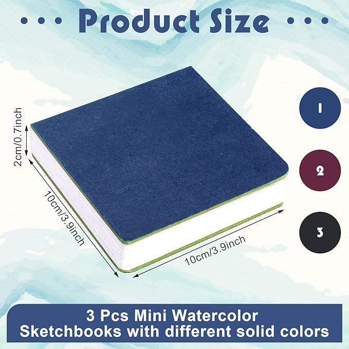 Ctosree 3 Pcs Mini Watercolor Sketchbook 3.9 x 3.9 Inch Portable Square Watercolor Notebook Painting Sketch Book 90 Sheets Textured Drawing Papers 300 GSM Artists Paper Pads for Art (Classic Colors)