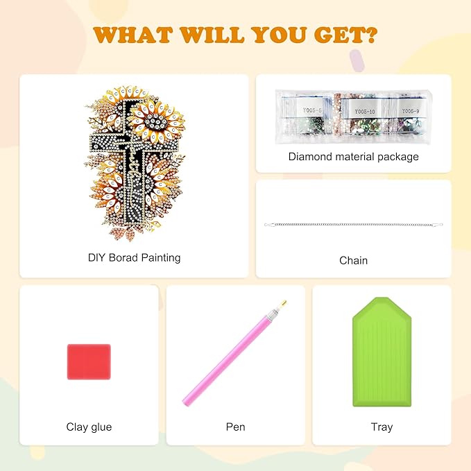 HEIBAGO Cross Diamond Art Hanging Kits for Adults, Sunflower Diamond Art Suncatchers, 5D Special Shape Diamond Painting Pendant,DIY Window Ornament Gifts for Home Garden Door Wall Decor 8.3x8.3In