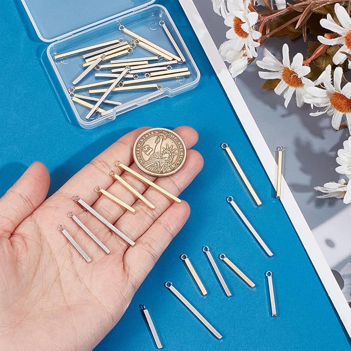 UNICRAFTALE 36Pcs 3 Sizes 2 Colors Stainless Steel Long Bar Shape Pendants Long Vertical Cubic Drop Dangle Earring Metal Smooth Pendants for Jewelry Making