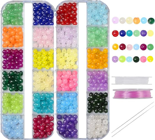 4mm natural mixed colors jade gemstones beads tiny spacer round loose beads jewelry making kit with thread and needles 600 pcs(24-colors jade, 4mm)
