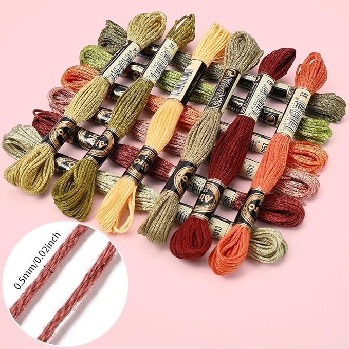12 Skeins 105 Yards Embroidery Floss Thread Bulk Variegated Floss 6 Strands Green Orange Friendship Bracelet String Cross Stitch Threads for Jewelry Making Bracelet Stitching Craft Supply