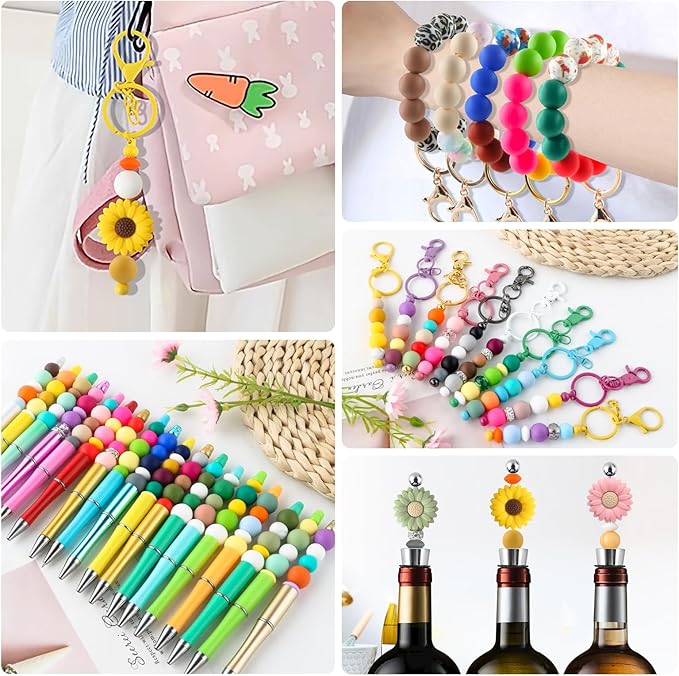 150Pcs 15mm Silicone Beads for Keychain Making Bracelet Necklace, Bulk Round Silicone Beads for Pens(Mustard Yellow)