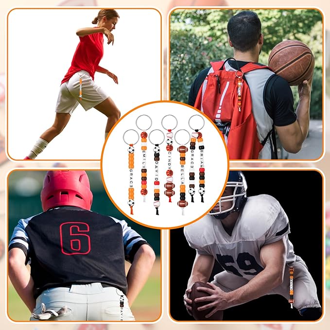 Landical 564 Pcs Sports Keychain Making Kit DIY Baseball Basketball Football Soccer Bead Keychain Craft Adjustable Letter Bead Sport Party Favor Gift Backpack Accessories Holiday Decor(Retro Color)
