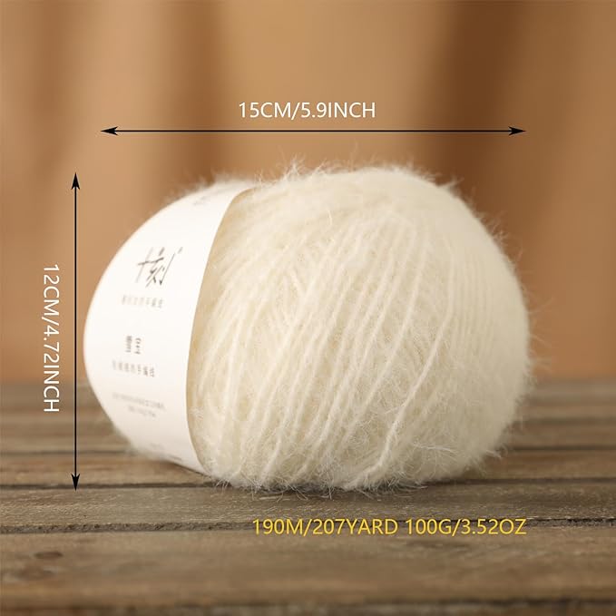 Snowbaby Wool Acrylic Blend Long Pile Yarn,(Worsted) Warm and Luxurious Fuzzy Yarn for Knitting and Crocheting DIY Hats Scarves Sweaters, 2 * 3.52oz/100g 207yds(01-Snow)