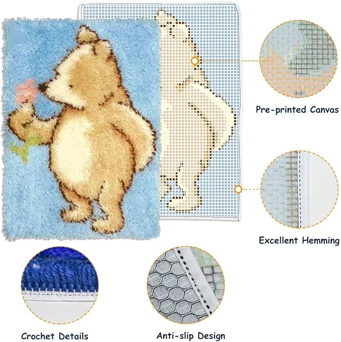 GLAECYY Hook Rug Kits,Bear Rug Making Kits and Adults Beginners Needlework Embroidery DIY Craft Rug Hook Rugs Kits for Home Decoration 20" X 15"