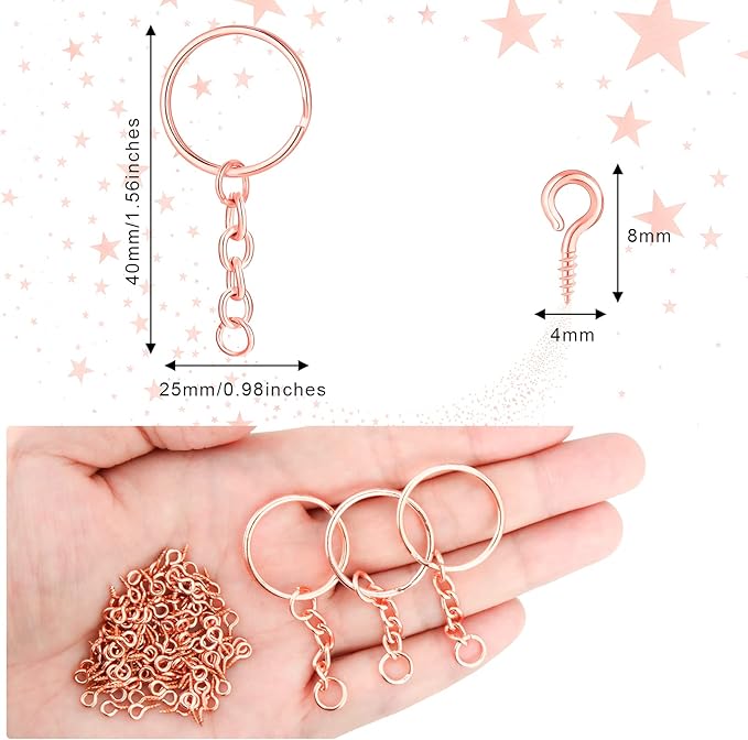 Hotop 360 Pcs Key Rings for Crafts Keychain Making Kit Including 90 Open Jump Rings Connectors, 180 Small Screw Eye Pins Hooks Bulk for DIY Keychain Supplies Crafts Jewelry Making(25 mm,Rose Gold)