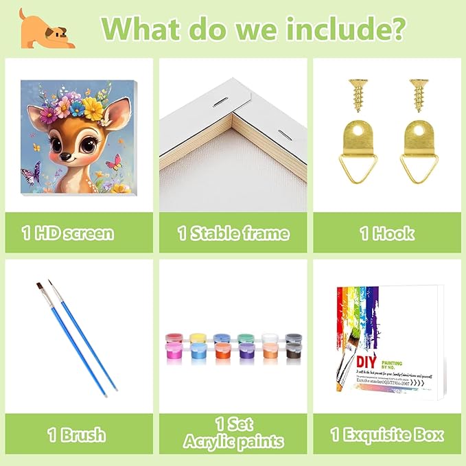 Reivworl Paint by Numbers Kit for Kids with Frame and Easel, Deer Paint by Number for Kids Age 6-8-12, Paint by Numbers Kits for Gifts and Home Decor - 8X8Inch