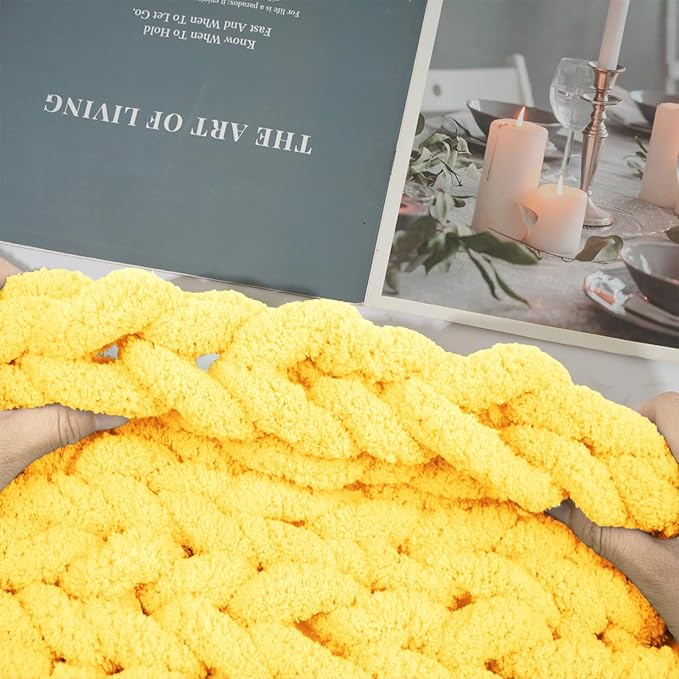 Chunky Yarn for Hand Knitting and Blankets – Super Soft Jumbo Chenille Yarn Pack for Crocheting, Bulky DIY Projects, 8 Skeins(Buttercup)
