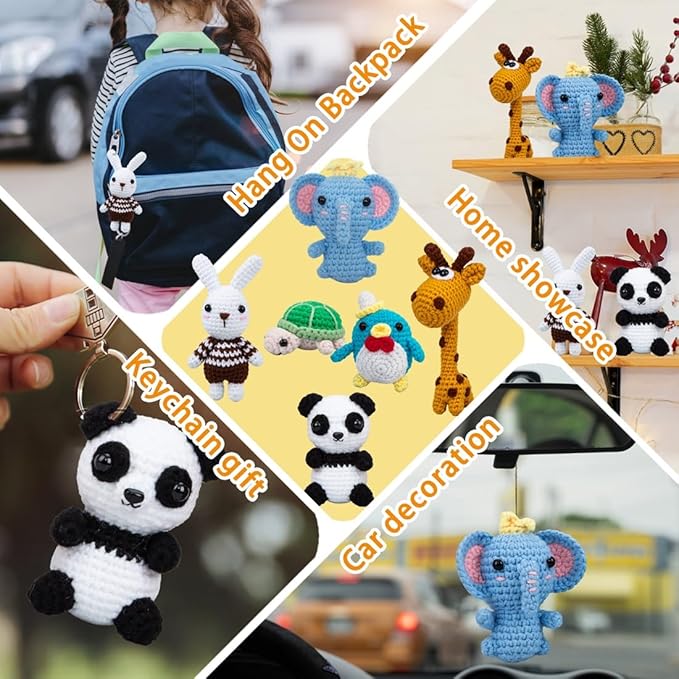 Crochet Animal Kit – 6 PCS Crochet Kit for Beginners, Knitting Kit with Step by Step Videos, Yarn, Crochet Hook, Knitting Kit for Beginners, Great Birthday Holiday Gift (Crochet 2)
