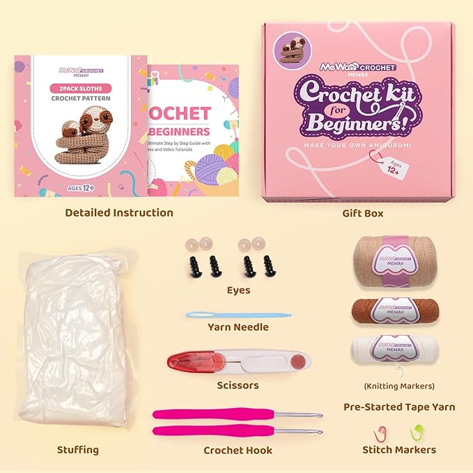 Mewaii Crochet Kit for Beginners with 40% Extra Eco-Friendly Pre-Started Easy Yarn, Step-by-Step Video Tutorials for Adults and Kids (Highland Cattle)