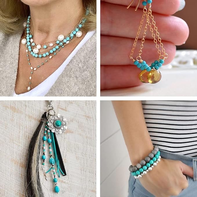 FASHEWELRY Turquoise Bead Bracelet Making Kit Green Stone Beads in Round, Flat Round, Rondelle, Cross, Turtle, Starfish, Chip Shape & Tibetan European Beads & Dangle Charms for Bohemian Jewelry