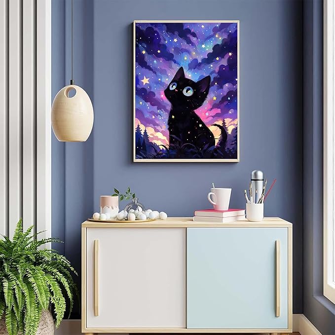 ijbnhd Cat Diamond Art Kits for Adults,Starry Night Diamond Painting Kits, Animals Paint by Diamonds Pictures for Beginners Teenagers,Perfect for Home Office Decor 12x16 inch