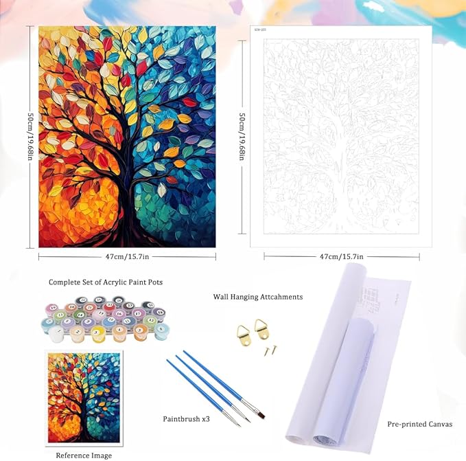 Natuyalo Paint by Numbers Kit for Adults Beginner, Tree of Life Adult Paint by Number Kits on Canvas, Cycle of Life DIY Acrylic Paint by Number for Adults for Home Decor Gift 16x20 Inch