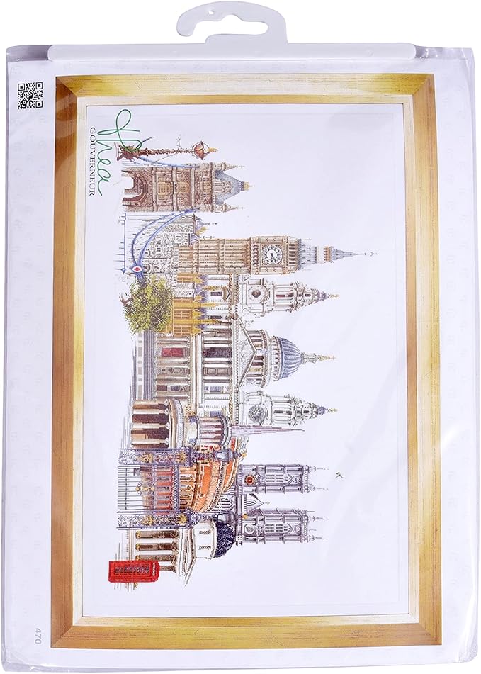 Thea Gouverneur - Counted Cross Stitch Kit - London - Aida - 18 Count - Embroidery Kit for Adults - DMC Embroidery Threads and Other Cross Stitch Supplies Included - 470A