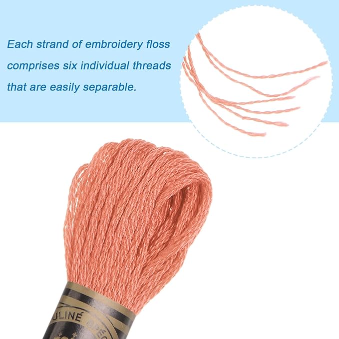 HARFINGTON 12 Skeins Embroidery Floss 8m Each Egyptian Long Fiber Cotton Cross Stitch Thread 26S/2x6 for Embroidery Projects Bracelet, Apricot