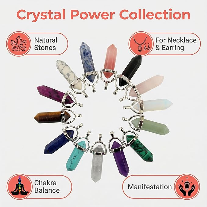 Crystal Pendants Mutilcolor 50pcs Gemstone Bullet Meditation Healing Pointed Quartz Chakra Crystal Stone Reiki Pendants for Necklace Jewelry Making