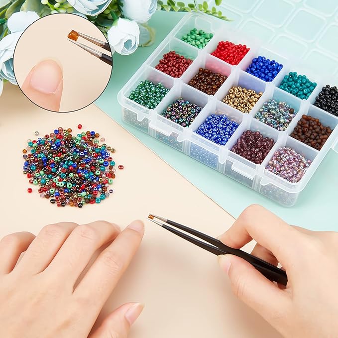 NBEADS 300g 15 Colors Glass Seed Beads 3mm, Opaque Glass Seed Round Pony Mini Spacer Loose Beads for DIY Craft Bracelet Necklace Jewelry Making