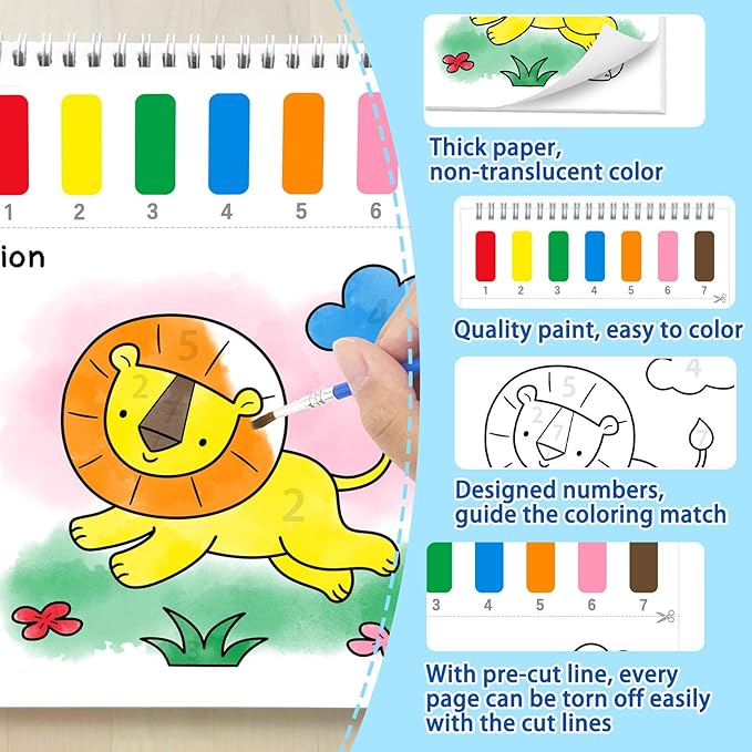 SOCOLER Paint with Water Coloring Books for Kids,Mess Free Watercolor Painting Papers Sets for Toddlers,Water Color Paint Kit,Art Craft Birthday Gift for Ages 1-3, 4-8(Animal)