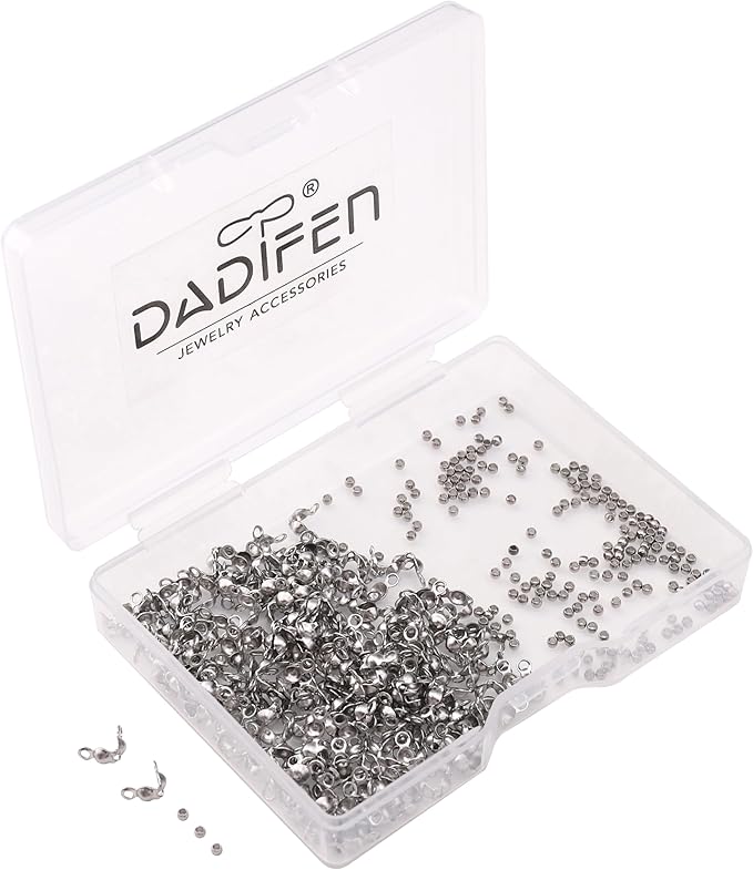 304 Stainless Steel Crimp Beads 1.5mm and End Caps 2.5x5mm Set 200pcs for Jewelry DIY Making and Repairing