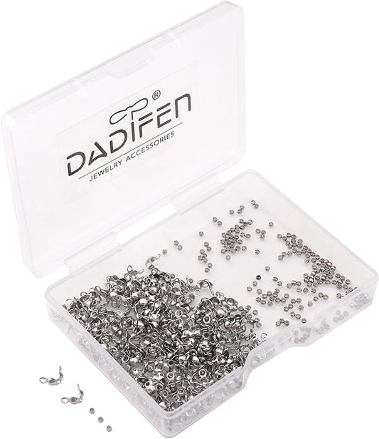 304 Stainless Steel Crimp Beads 1.5mm and End Caps 2.5x5mm Set 200pcs for Jewelry DIY Making and Repairing