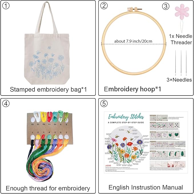louise maelys canvas tote bag embroidery kit for beginners,cross stitch kits for adults,arts crafts needlepoint women shopping reusable grocery bags
