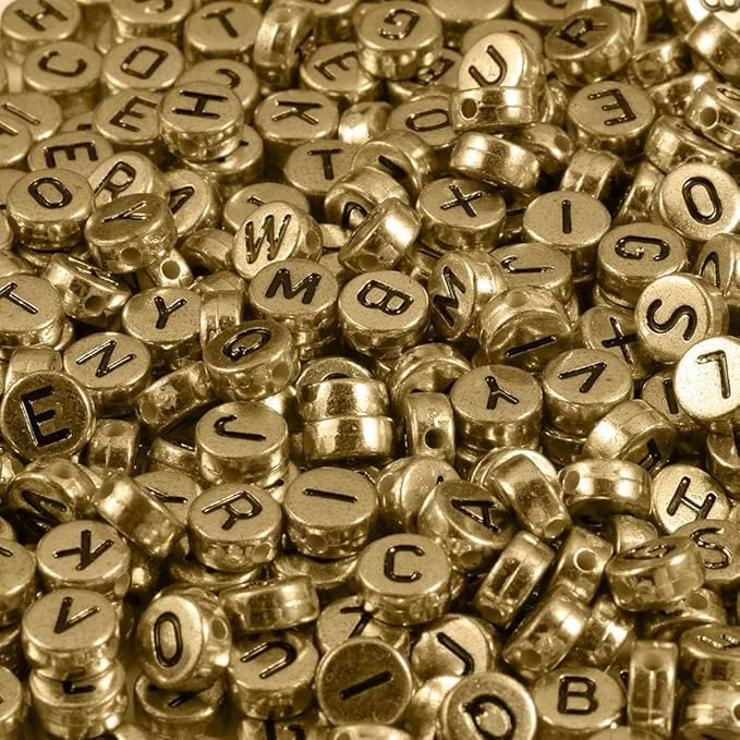 Yochus 1000pcs Gold Letter Beads for Bracelets, 4x7mm Black Alphabet A-Z Beads Friendship Bracelets Jewelry Making Kit Earring Bracelet Making Kit for Teen Gifts
