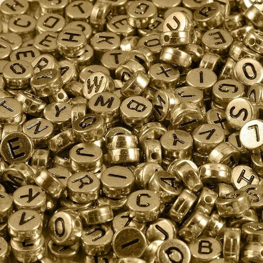 Yochus 1000pcs Gold Letter Beads for Bracelets, 4x7mm Black Alphabet A-Z Beads Friendship Bracelets Jewelry Making Kit Earring Bracelet Making Kit for Teen Gifts