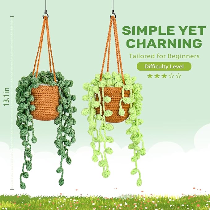Crochetta Crochet Kit for Beginners, Amigurumi Crocheting Animals Kits w Step-by-Step Video Tutorials, Knitting Starter Pack for Adults and Kids, 2 Hanging Plant Familly (40%+ Yarn Content)